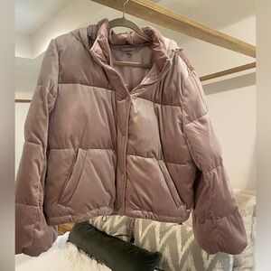 alo pink velvet puffer